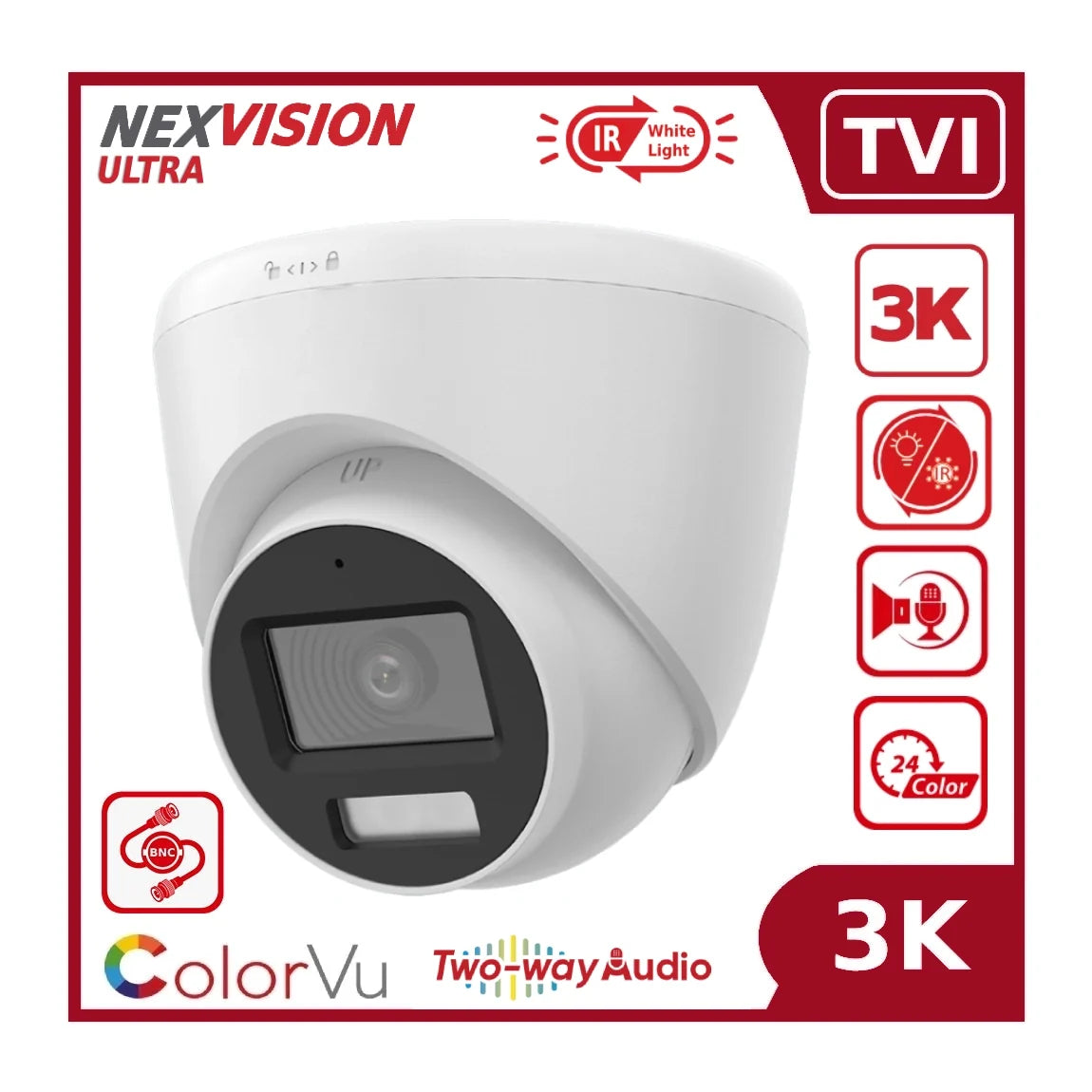 Nexvision Ultra 5MP TVI NVC-T259H-LTS 3K ColorVu Hybrid-Light TVI Analogue Turret Camera with Two-Way Audio