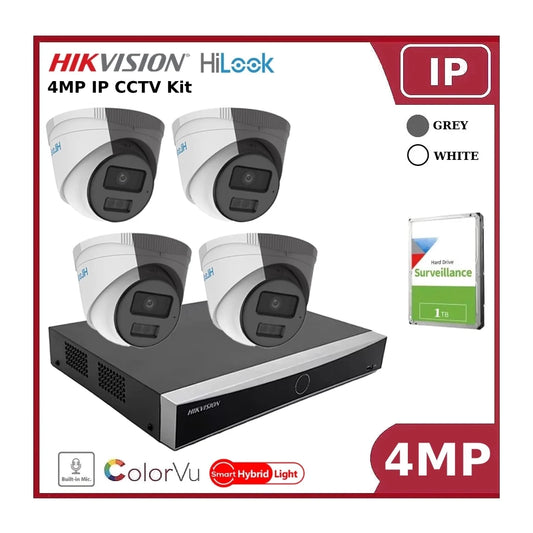 Hikvision HiLook 4MP ColorVu CCTV Kit with 4 IP Cameras, 4 Channel PoE NVR & 1TB HDD