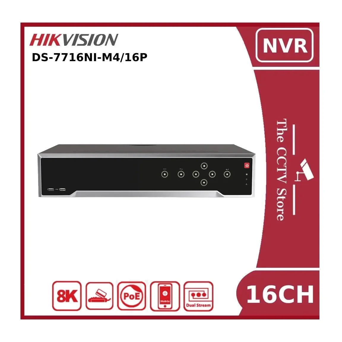 Hikvision DS-7716NI-M4/16P 32MP 8K 16 Channel NVR With 4 HDD Bays