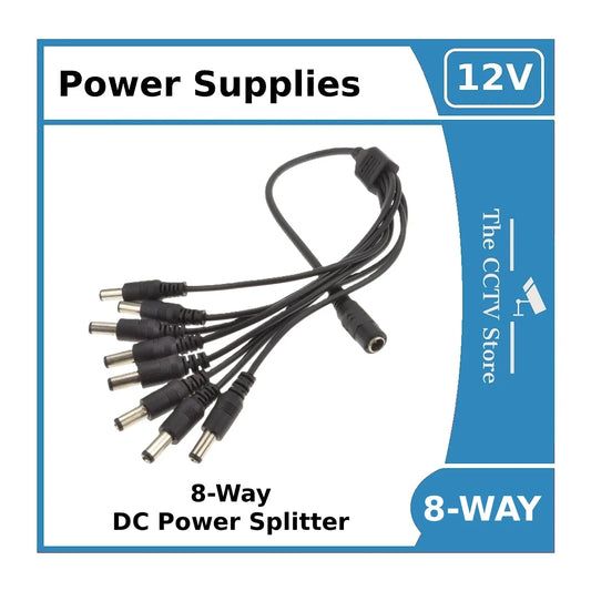 DC Power Splitter 8-Way Adapter – 2.1mm 12V CCTV PSU to 8 Camera Power Cable