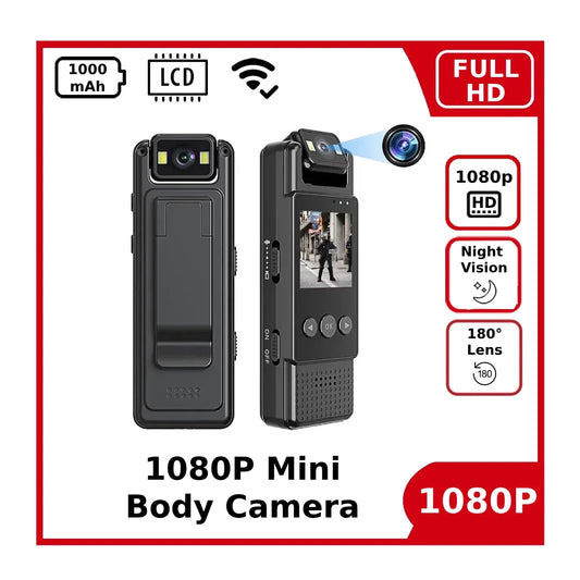 1080p Mini Body Camera - Full HD Night Vision 180° Lens WiFi Enabled Body Camera