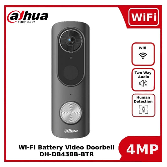 Dahua DH-DB43BB-BTR 4MP Wi-Fi Battery Video Doorbell, AI Detection, Wi-Fi 6, IP65