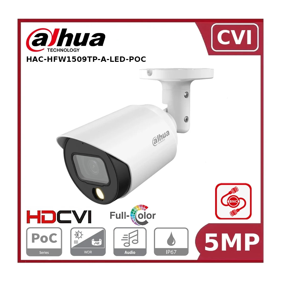 Dahua DH-HAC-HFW1509TP-A-LED-POC 5MP PoC Full-colour HDCVI Bullet Camera "EOL"