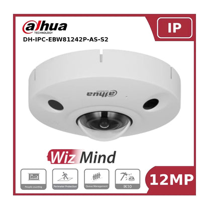 Dahua DH-IPC-EBW81242P-AS-S2 12MP IR WizMind Fisheye Network Camera with 360° Panoramic View, People Counting & Heat Mapping
