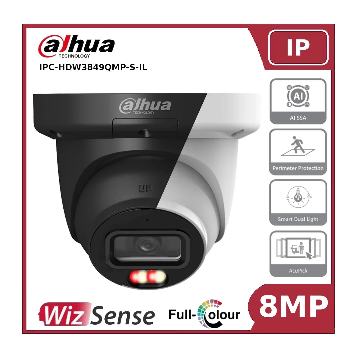 Dahua DH-IPC-HDW3849QMP-S-IL - 8MP Smart Dual Light Fixed-focal Eyeball WizSense Network Camera