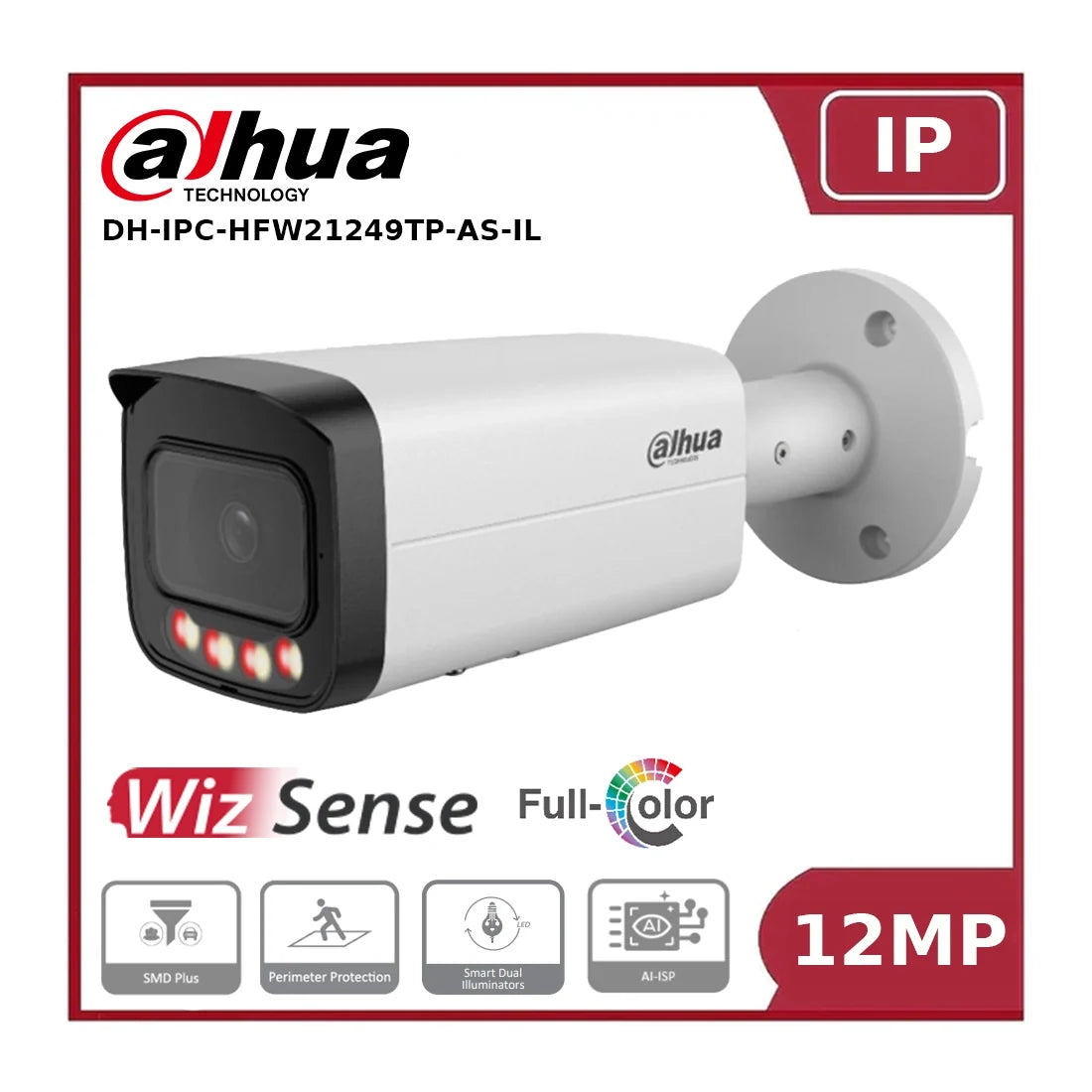 Dahua DH-IPC-HFW21249TP-AS-IL - 12MP Smart Dual Light Fixed-focal Bullet WizSense Network Camera "EOL"
