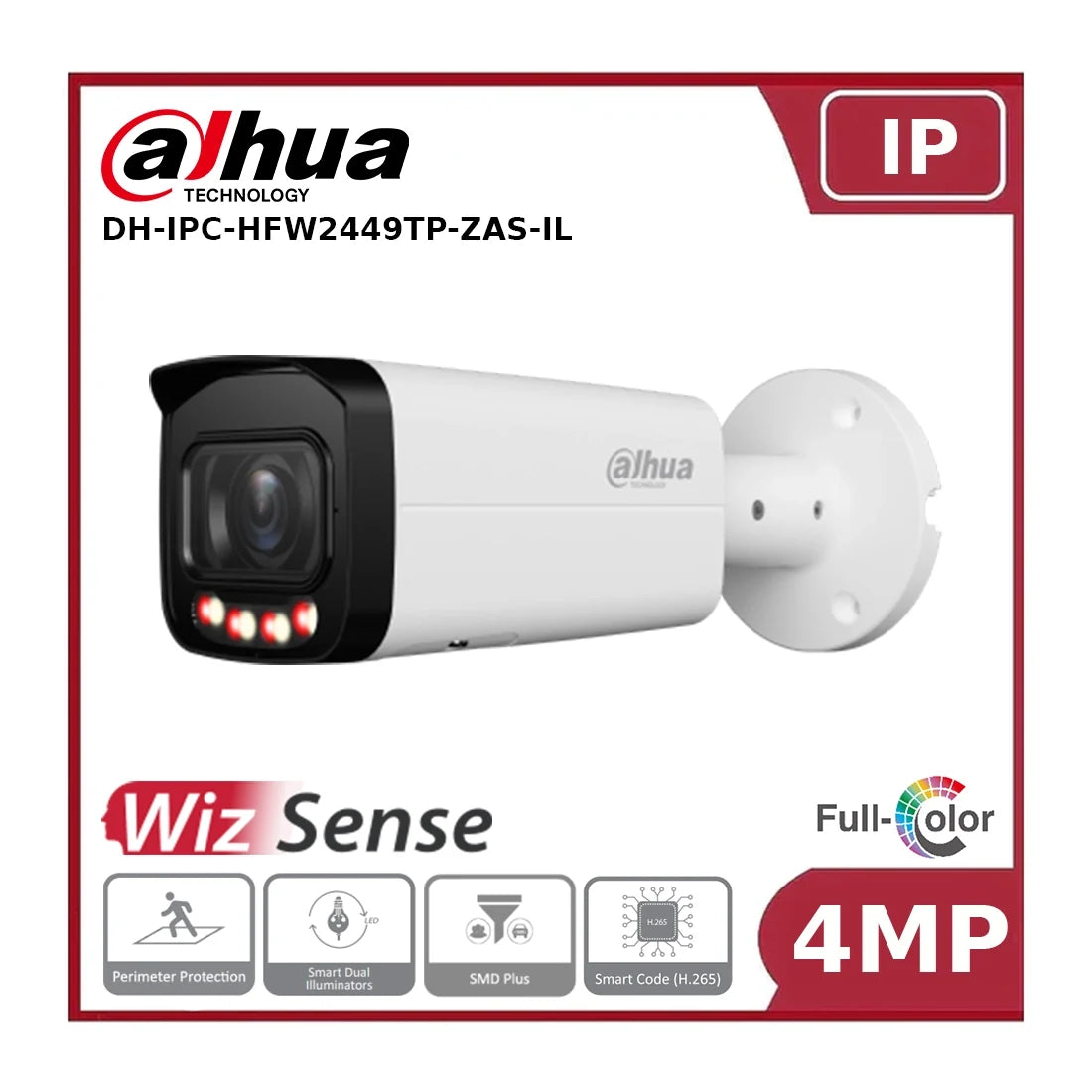 Dahua DH-IPC-HFW2449TP-ZAS-IL - 4MP WizSense AI Series Dual Illuminator Vari-Focal Bullet Camera"NR"