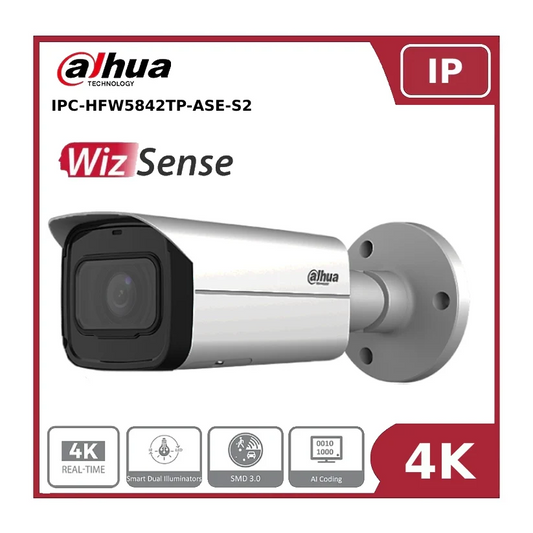Dahua IPC-HFW5842TP-ASE-S2 8MP WizMind AI Series ePoE IR Bullet Camera 3.6MM image 1