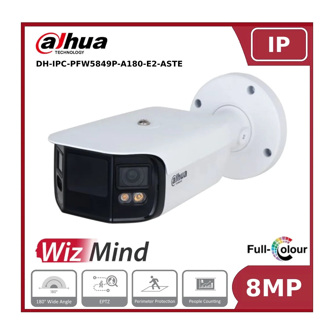 Dahua DH-IPC-PFW5849P-A180-E2-ASTE 2 × 4MP Full-Color Dual-Lens Splicing WizMind Network Camera"NR"