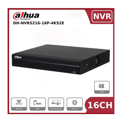 16 Channel Dahua DHI-NVR5216-16P-4KS2E 16 Channel 1U 2HDDs 16PoE 4K & H.265 Pro Network Video Recorder