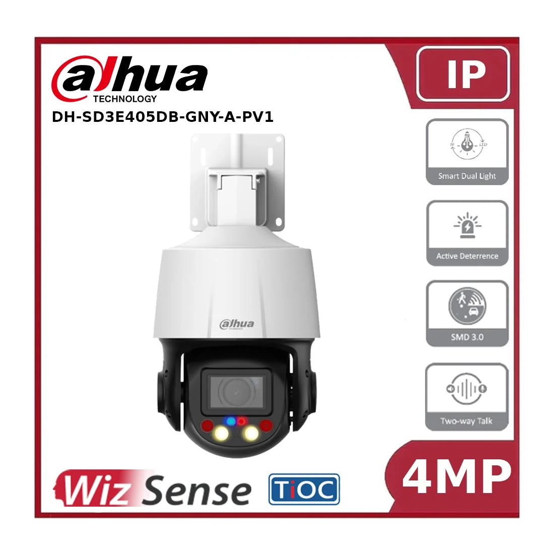 Dahua DH-SD3E405DB-GNY-A-PV1 - 4MP 5x Optical Zoom TiOC WizSense Network IP PTZ Camera"NR"