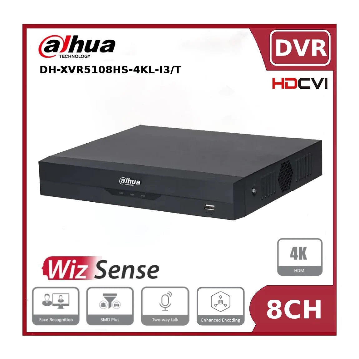 Dahua XVR5108HS-4KL-I3/T 8 Channel Penta-brid 4K Value WizSense Compact 1U Digital Video Recorder with AI Functions and Two-Way Audio