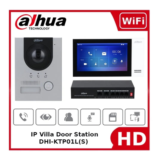 Dahua DHI-KTP01L(S) Video Intercom IP Door Station and Indoor Monitor with 2MP Camera and Switch, IP65, Surface Mount