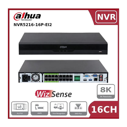 Dahua DHI-NVR5216-16P-EI2 16 Channel NVR 16CH 2HDDs 16PoE 8K WizSense Network Video Recorder
