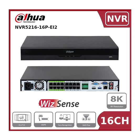 Dahua DHI-NVR5216-16P-EI2 16 Channel NVR 16CH 2HDDs 16PoE 8K WizSense Network Video Recorder