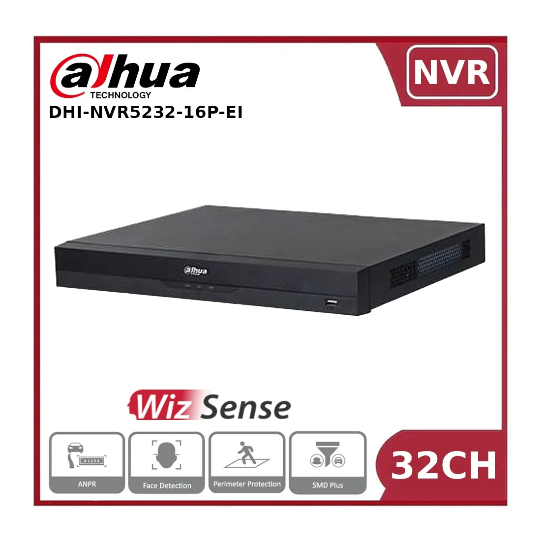 Dahua DHI-NVR5232-16P-EI 32 Channels 16PoE 2HDD WizSense Network Video Recorder - NR