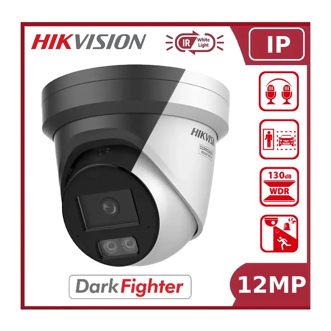 Hikvision DS-2CD23126G3-IS2UY/SL 12 MP Acusense Strobe Light and Audible Warning & Smart Hybrid Light Fixed  Turret Network Camera