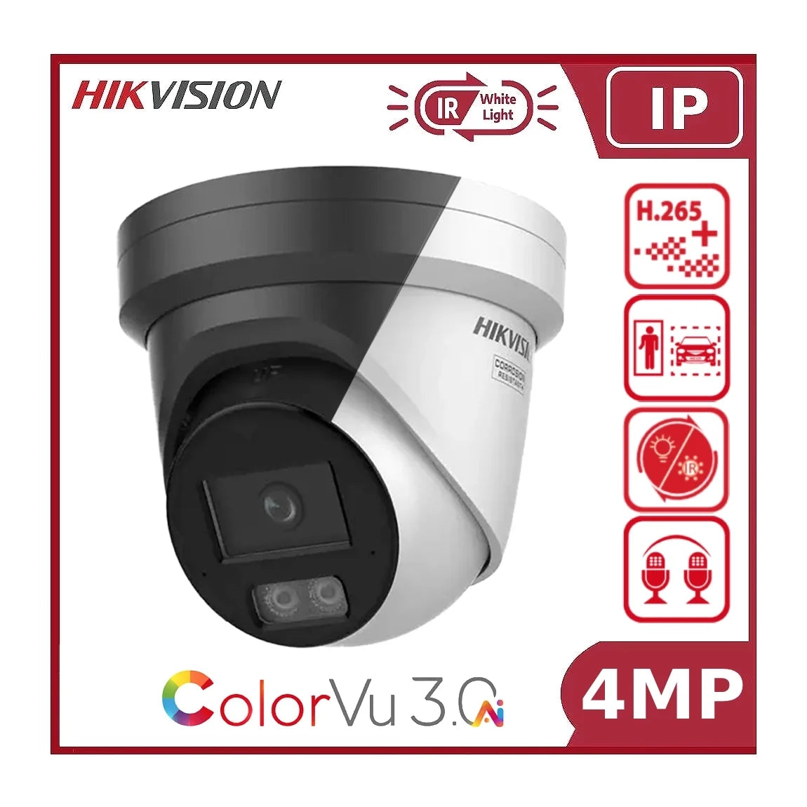 Hikvision DS-2CD2347G3-LI2UY 4MP ColorVu 3.0 AcuSense Smart Hybrid Light Turret IP Camera