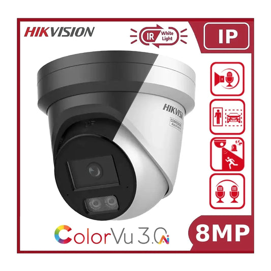 Hikvision DS-2CD2387G3-LIS2UY/SL 8MP 4K ColorVu 3.0 AcuSense Smart Hybrid Light Turret IP Camera with 2-Way Audio