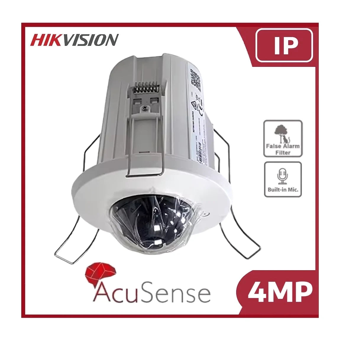 Hikvision DS-2CD2E43G2-U 4MP AcuSense IP Flush Mount Dome CCTV Camera with Built-In Microphone