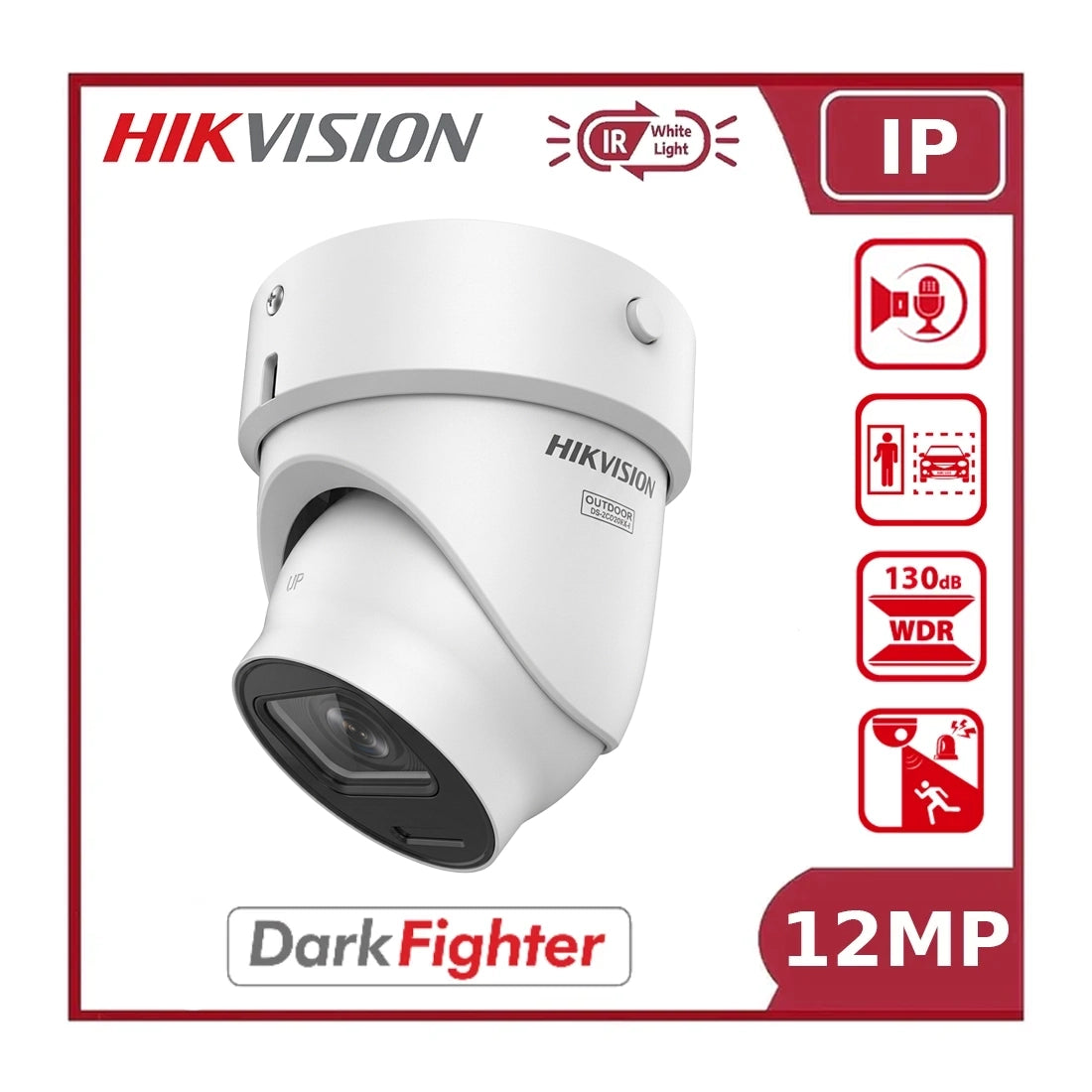 Hikvision DS-2CD2H126G3-IZS2UY/SL(eF) 12MP AcuSense DarkFighter Motorised Varifocal Turret IP Camera 2.8-12mm, 40m IR, Mic