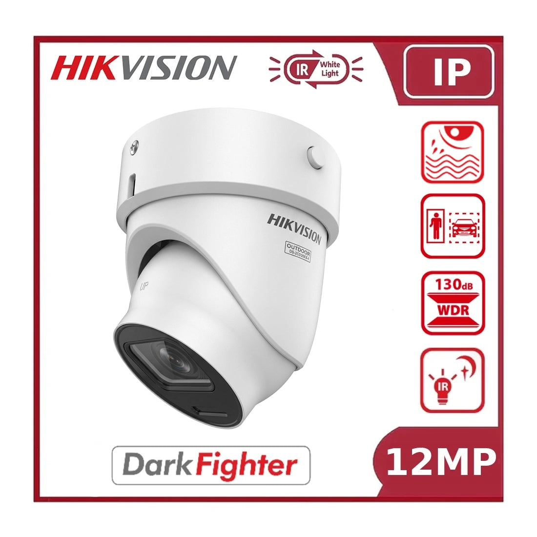 Hikvision DS-2CD2H126G3-IZSY(eF) 12MP AcuSense Powered by DarkFighter Motorised Varifocal Turret IP Camera 2.8-12mm, 40m IR