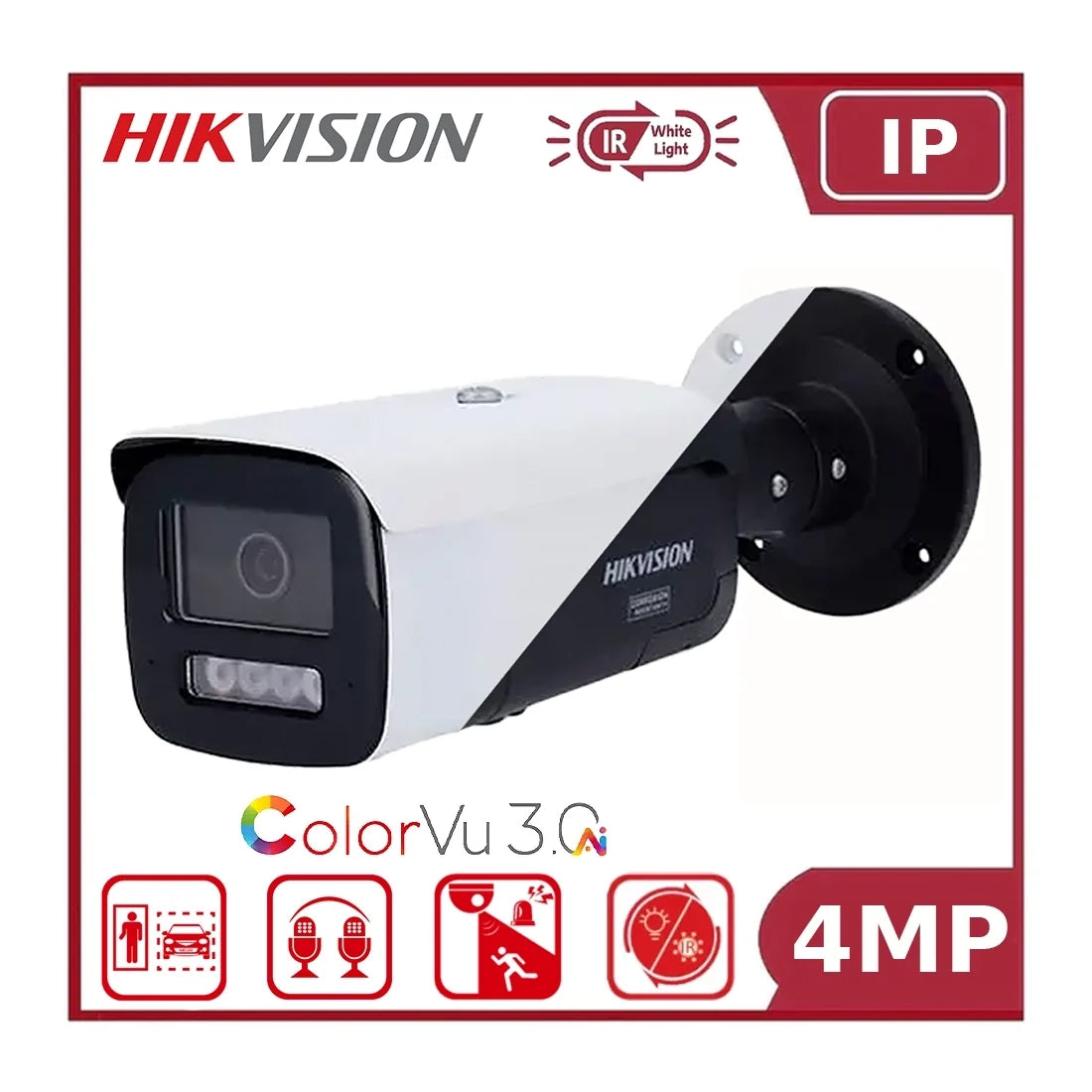 Hikvision DS-2CD2T47G3-LIS2UY/SL 4MP ColorVu Smart Hybrid Light IP Bullet CCTV Camera with Two-Way Audio & Alarm