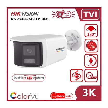 Hikvision DS-2CE12KF3TP-DLS 3K TVI Dual-Lens 180° Smart Hybrid Light ColorVu AoC Bullet Camera with Built in Mic