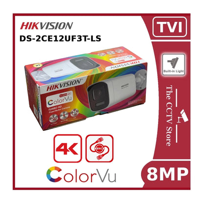 Hikvision DS-2CE12UF3T-LS 8MP 4K Smart Hybrid Light Bullet Camera 2.8mm, 40m IR, 40m White Light & Audio