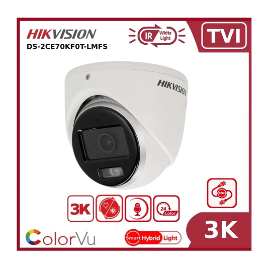 Hikvision DS-2CE70KF0T-LMFS 3K ColorVu TVI Turret CCTV Camera with Built-In Microphone & Smart Hybrid Light