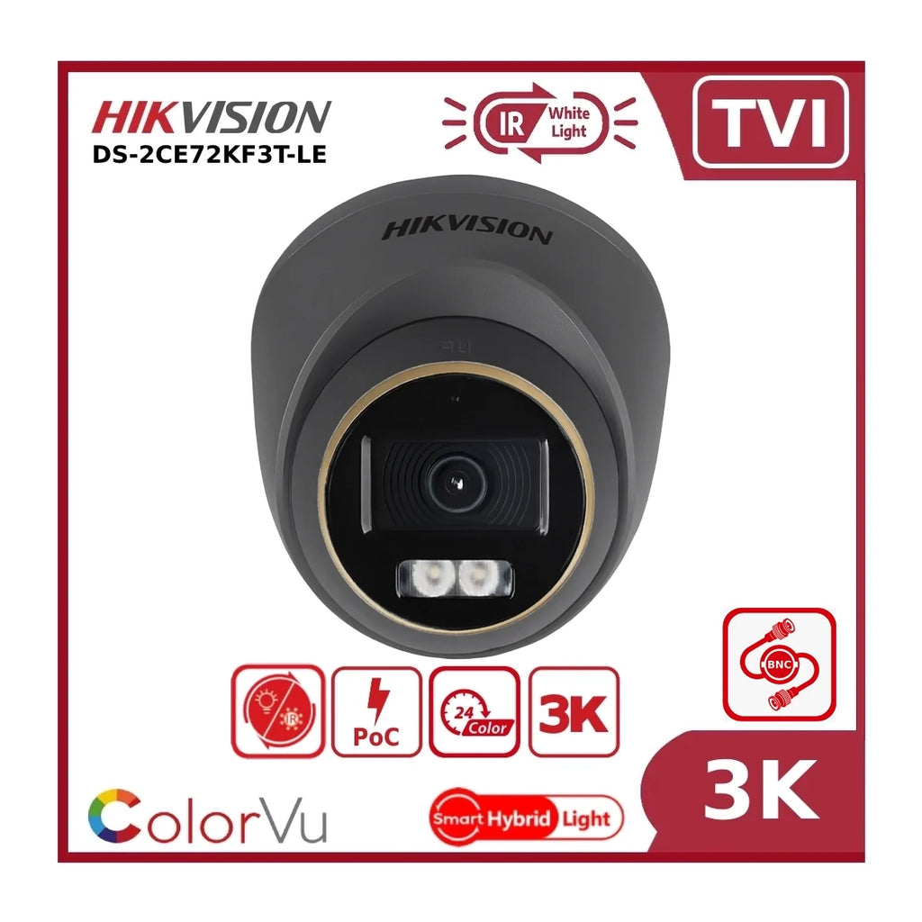 3K Hikvision TVI DS-2CE72KF3T-LE 3K PoC ColorVu + IR Dual-light Fixed Turret TVI Camera