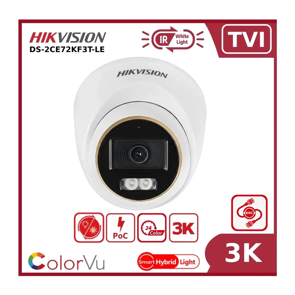 Hikvision DS-2CE72KF3T-LE 3K ColorVu PoC Dual-Light Turret TVI Camera (EOL - Replaced by LSYE Series)