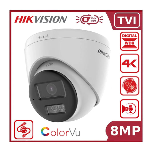 Hikvision DS-2CE78U0T-LTS 8MP Smart Hybrid Light ColorVu + IR TVI CCTV Turret Camera with Two Way Audio