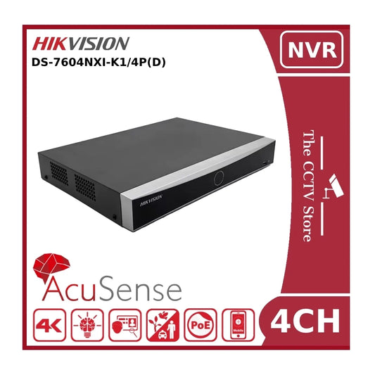 Hikvision DS-7604NXI-K1/4P(D) 8MP Full 4K PoE 4 Channel AcuSense NVR with 8MP on all Channels