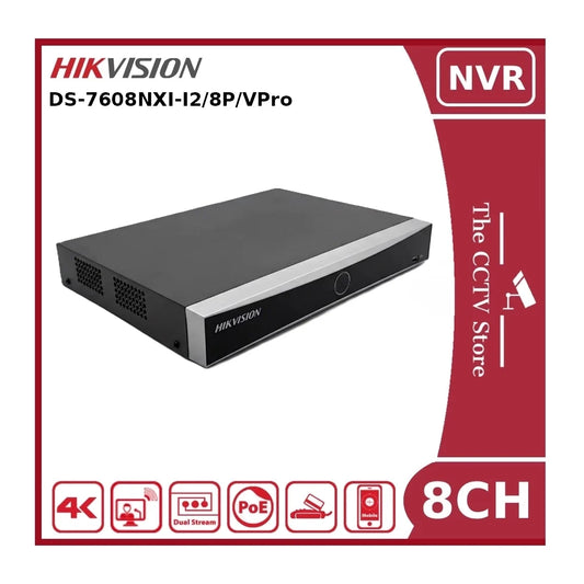 Hikvision DS-7608NXI-I2/8P/VPro 8 Channel AI NVR with 8 PoE Ports 4K HDMI AcuSeek Facial Recognition 2 HDD