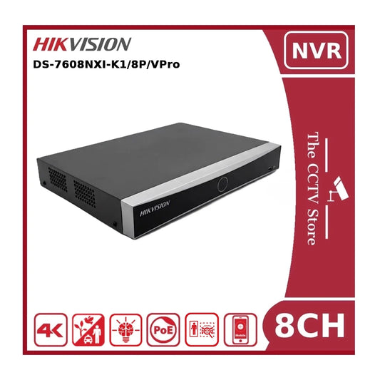 Hikvision DS-7608NXI-K1/8P/VPro 8 Channel PoE AcuSense 4K NVR with AcuSeek and Facial Recognition