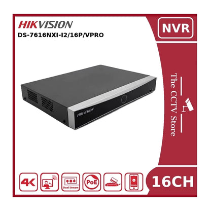 Hikvision DS-7616NXI-I2/16P/VPro 16 Channel AcuSeek AcuSearch PoE NVR, 2 HDD Bays, 4K HDMI, Facial Recognition, ANPR