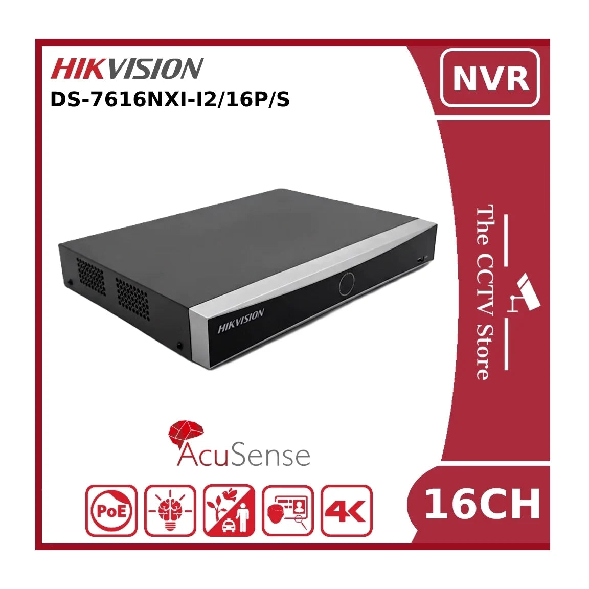 Hikvision DS-7616NXI-I2/16P/S 12MP AcuSense PoE 16 Channel NVR With 2HDD Bays"EOL"