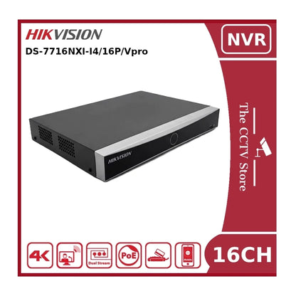 Hikvision DS-7716NXI-I4/16P/VPro 16 Channel AI NVR with 16 PoE Ports Guanlan AI AcuSeek AcuSearch Facial Recognition 4K HDMI 2 HDD