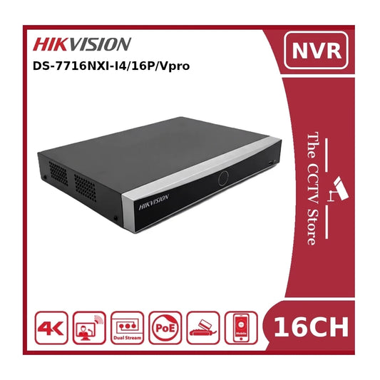 Hikvision DS-7716NXI-I4/16P/VPro 16 Channel AI NVR with 16 PoE Ports Guanlan AI AcuSeek AcuSearch Facial Recognition 4K HDMI 2 HDD