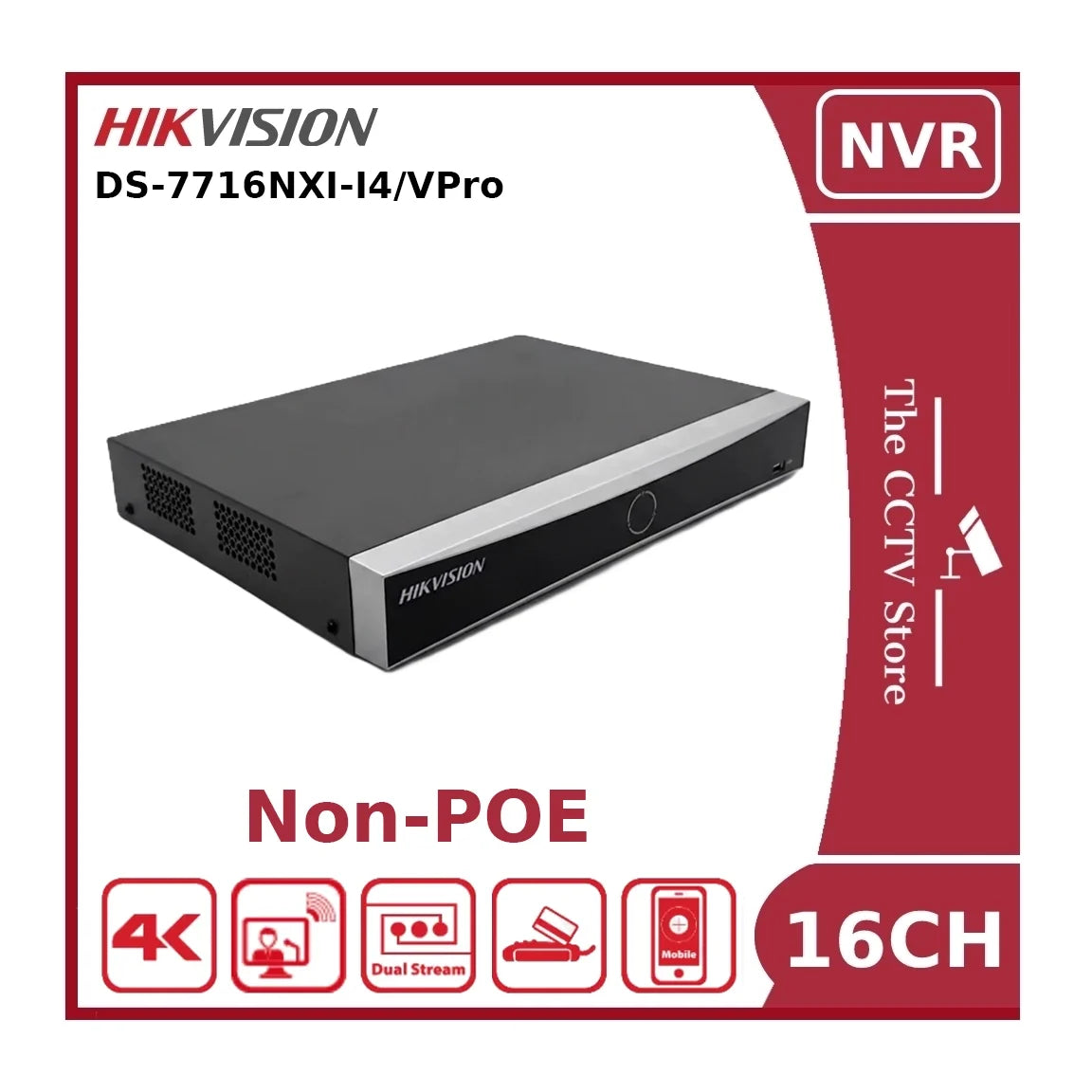 Hikvision DS-7716NXI-I4/VPro 16-Channel 4K AcuSense AI NVR (No PoE) – Face Recognition & ANPR Support