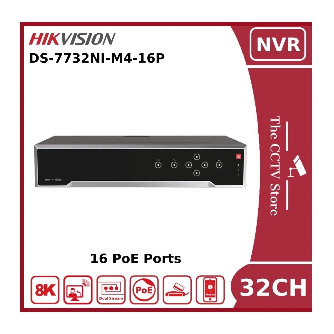 Hikvision DS-7732NI-M4/16P 32 Channel 8K 32MP NVR With 16 PoE Ports & 4 HDD Bays - NR