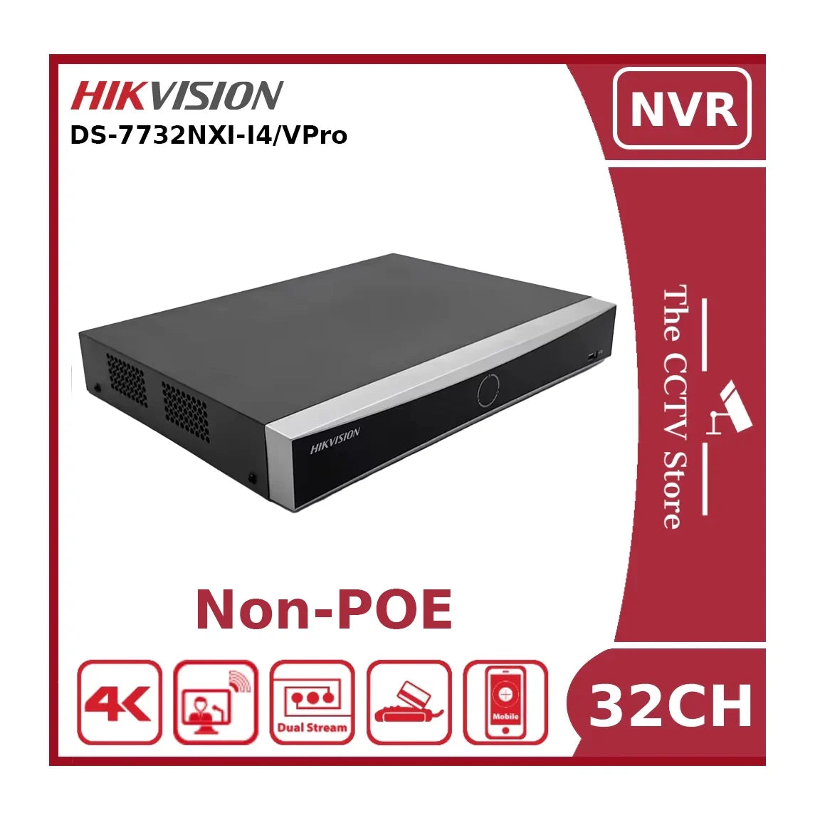 Hikvision DS-7732NXI-I4/VPro 32-Channel 4K AcuSense AI NVR (No PoE) – Face Recognition & ANPR Support