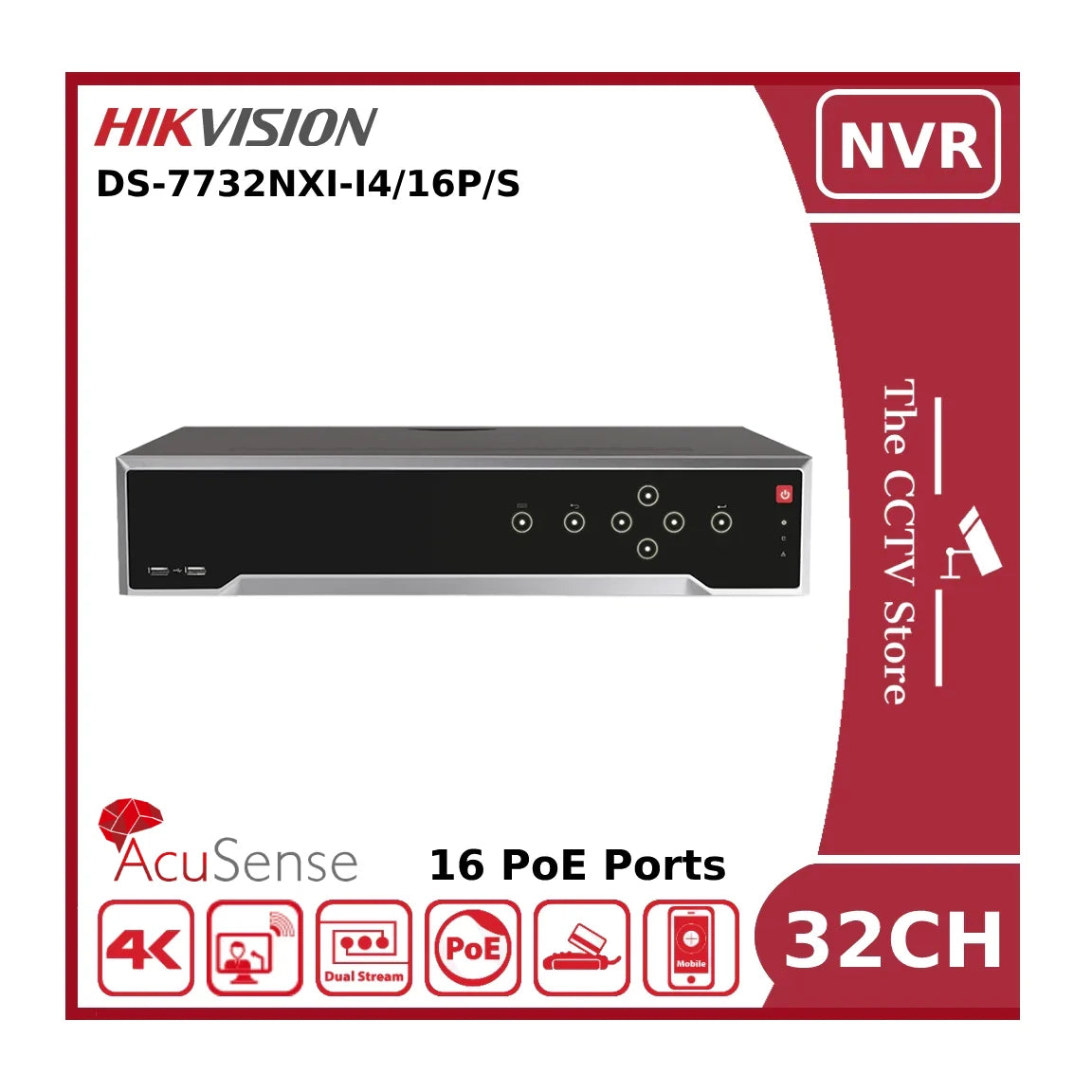 Hikvision DS-7732NXI-I4/16P/S(E) 32 Channel AcuSense 4K NVR With 16 PoE Ports & 4 HDD Bays - NR