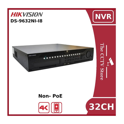 Hikvision DS-9632NI-I8 Non-PoE 32 Channel 12MP 4K NVR With DVD/RW, USB & 8 HDD Bays - NR