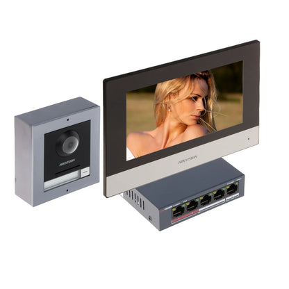 Hikvision DS-KIS602 (B) IP Video Intercom Kit with Screen Intercom and POE Switch