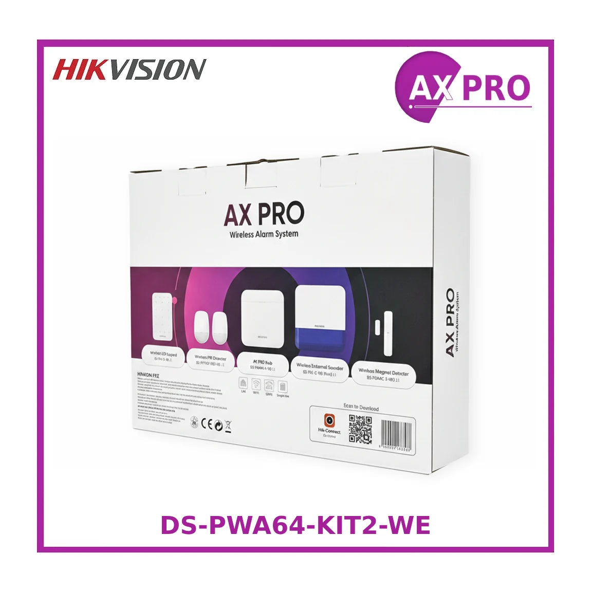 Hikvision AX PRO DS-PWA64-KIT2-WE Wireless Intruder Alarm Kit, up to 64 Wireless Zones/Outputs