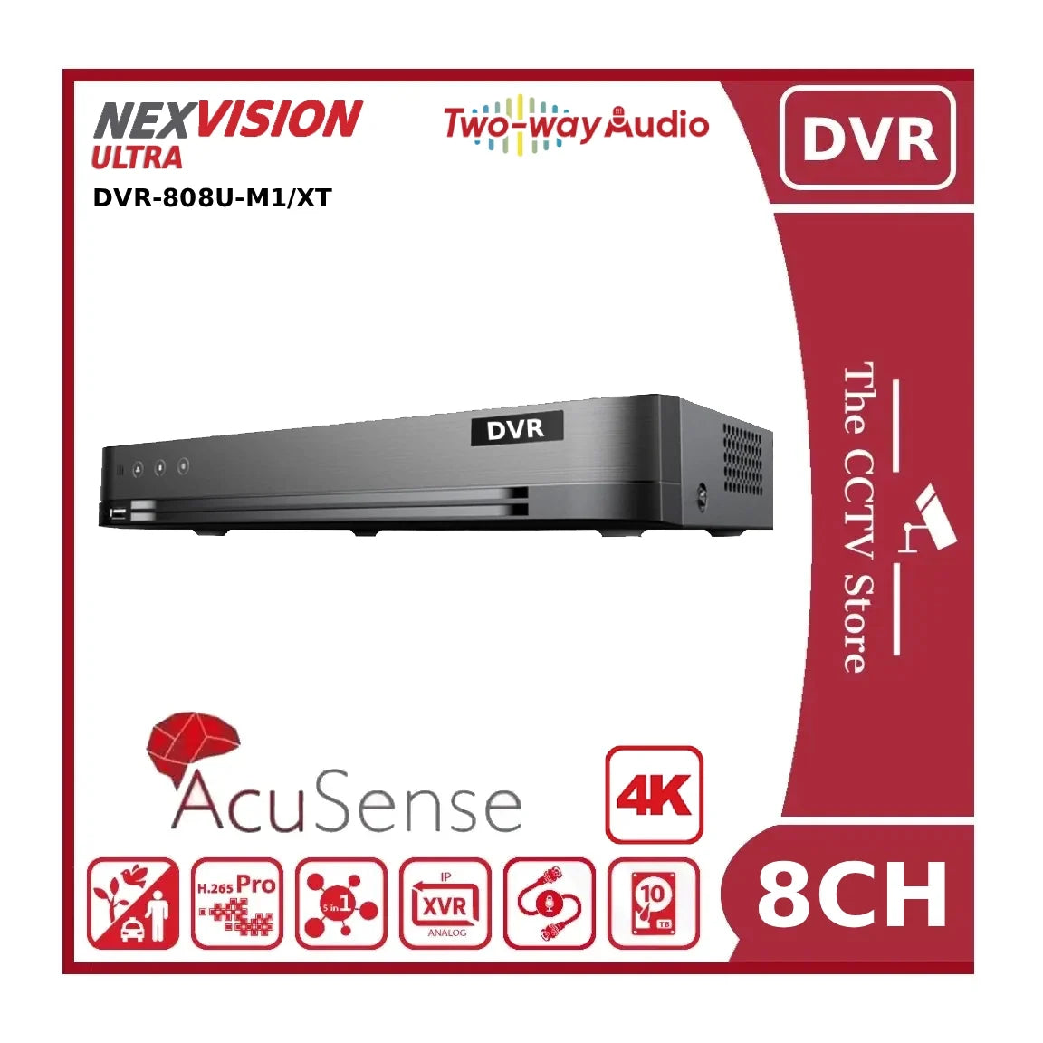 Nexvision 8CH 4K DVR-808U-M1/XT 8MP 8 Channel Turbo HD 8.0 AcuSense DVR with Facial Recognition, Perimeter Protection & Two-Way Audio