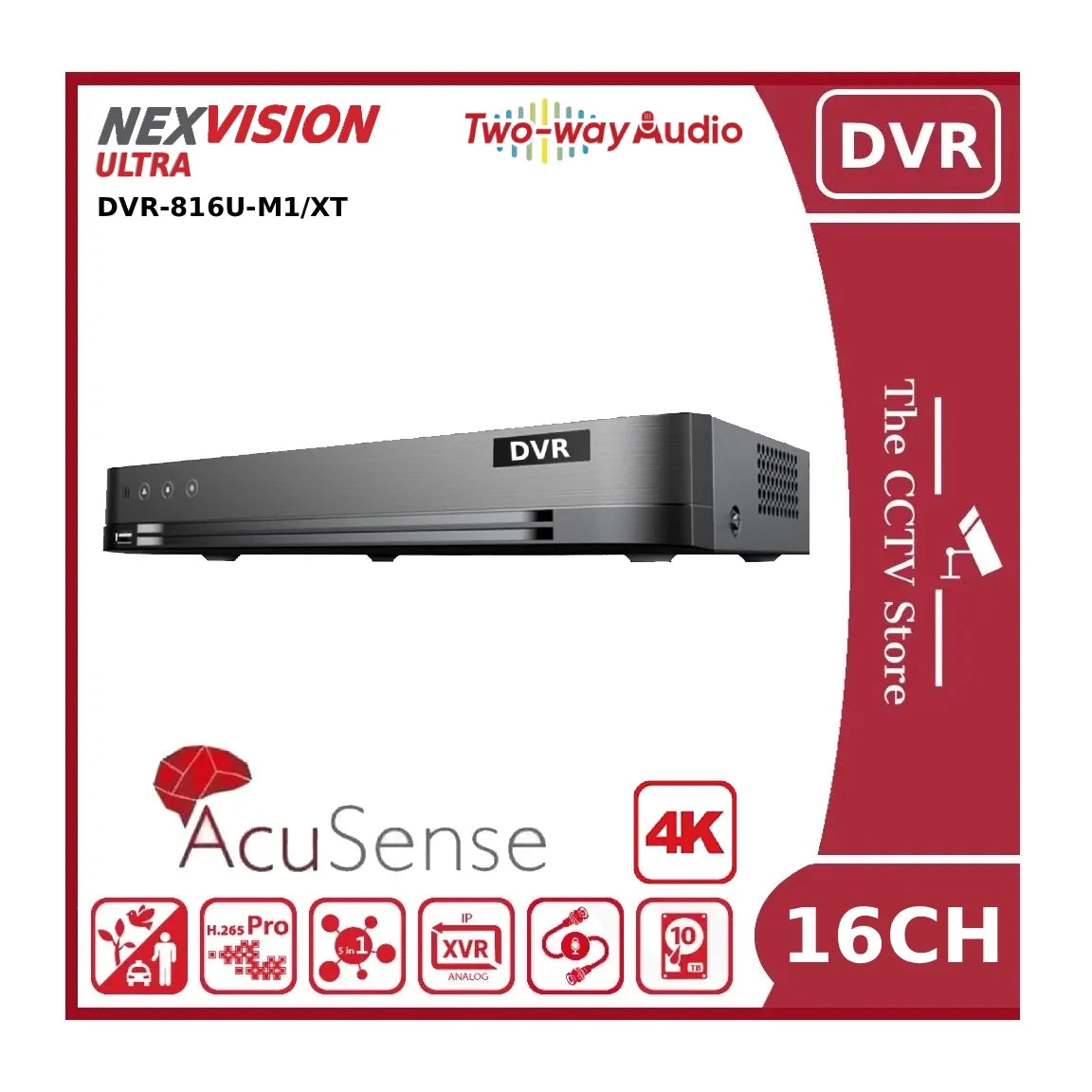 Nexvision 16CH 4K DVR-816U-M1/XT 16 Channel 8MP 4K Turbo HD 8.0 AcuSense DVR with Facial Recognition, Perimeter Protection & Two-Way Audio