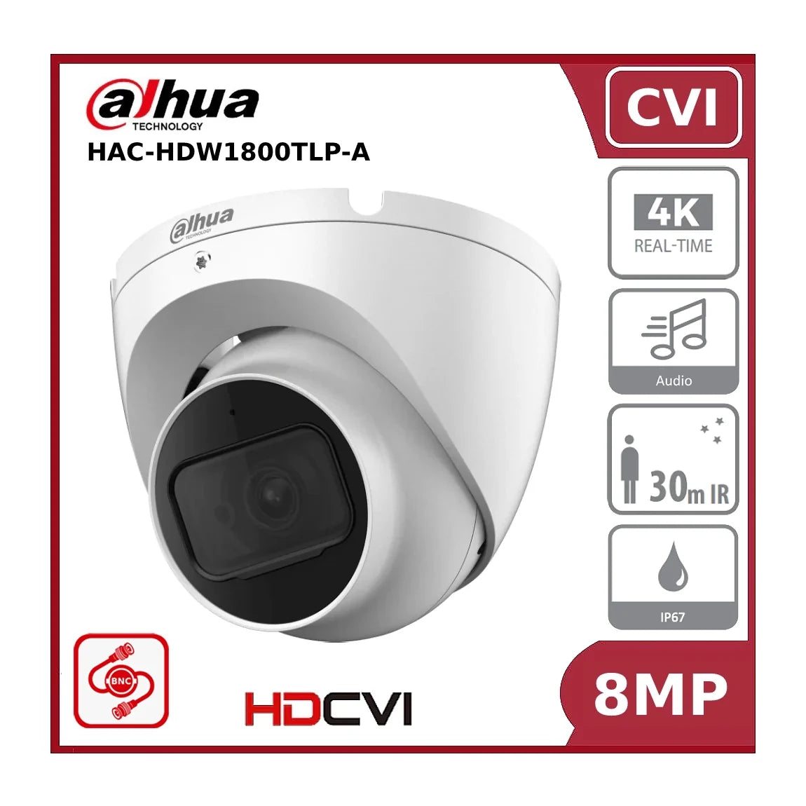 8MP Dahua DH-HAC-HDW1800TLP-A 8MP 4K IR HDCVI Lite Series, Fixed Lens, HDoC Turret Camera